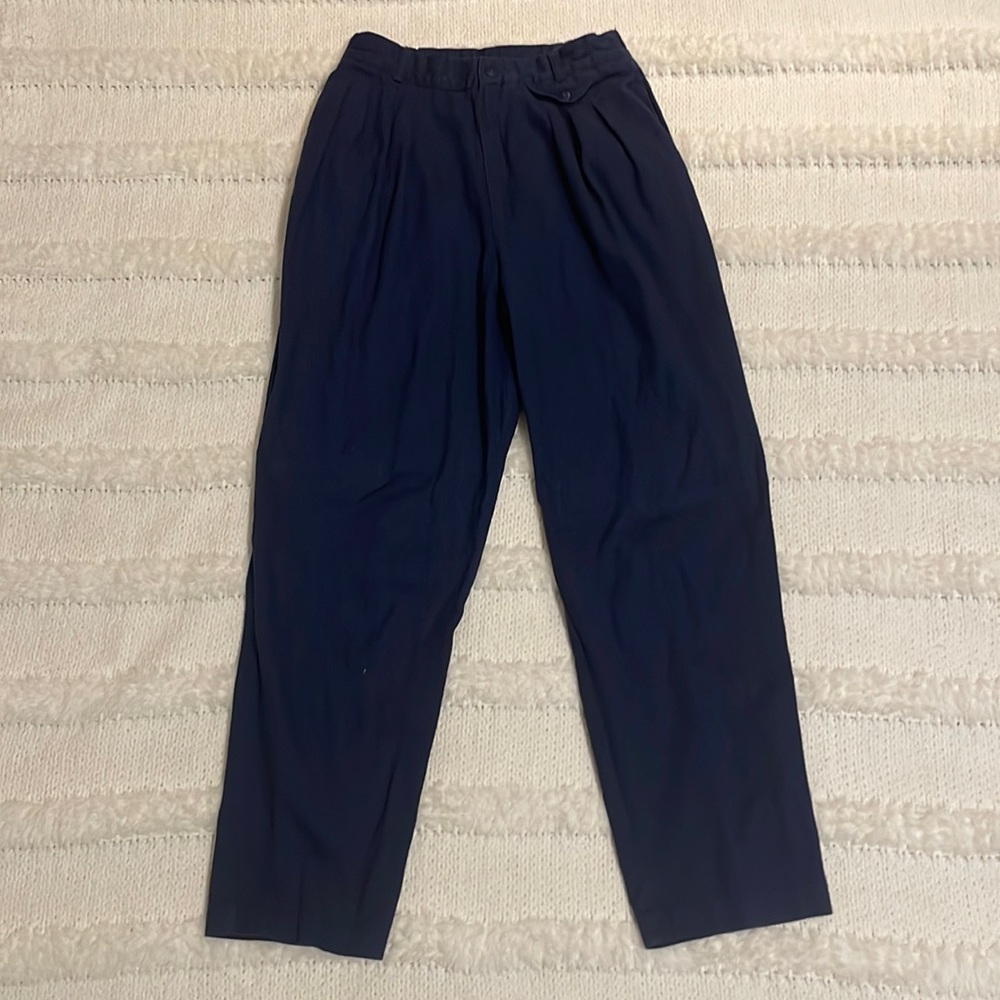 Vintage petites by fundamental things high waisted navy blue pants womens size 8